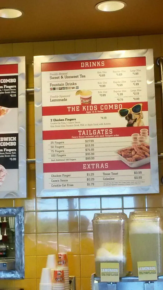 raising cane's calorie menu