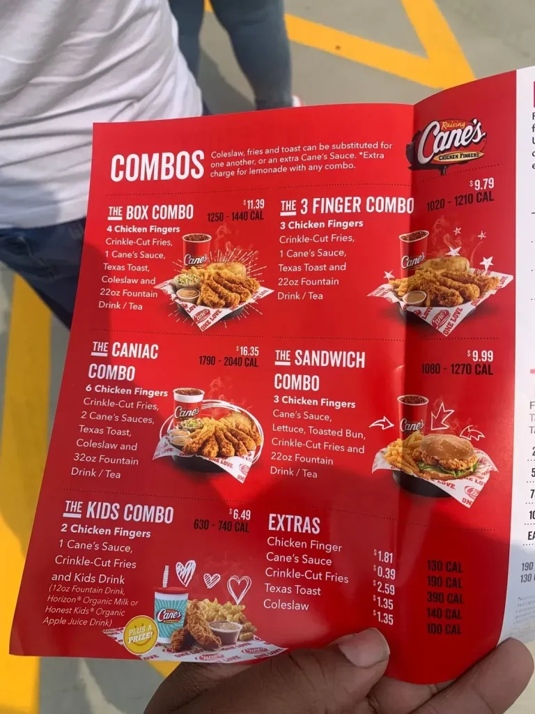 raising cane's menu and prices