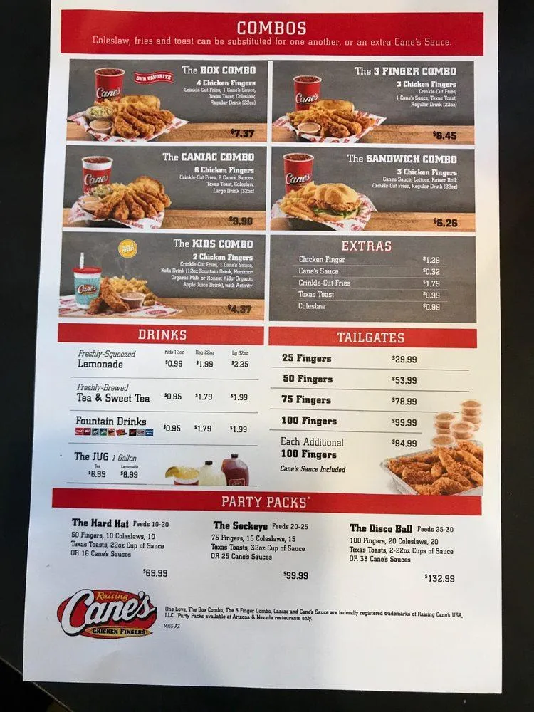 raising canes menu prices